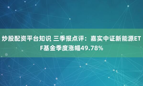 炒股配资平台知识 三季报点评:嘉实中证新能源ETF基金季度涨幅49.78%